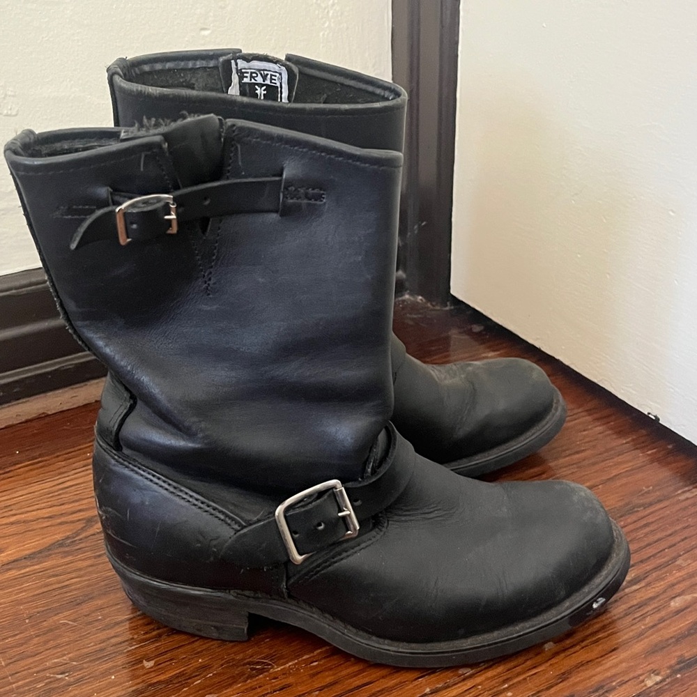 Frye Leather Engineer Harness Buckle Moto Boots Black O-Ring Biker Size 9